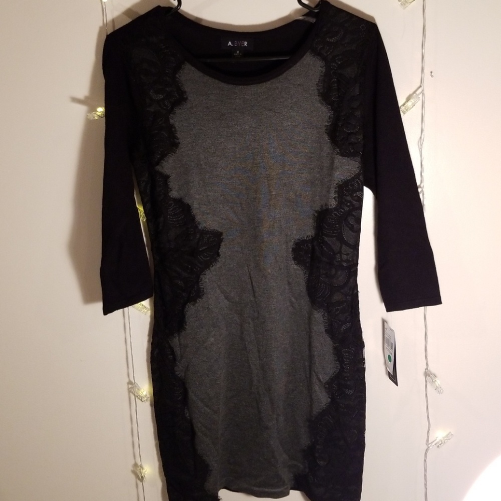 Black/Grey Sweater Dress with lace sides